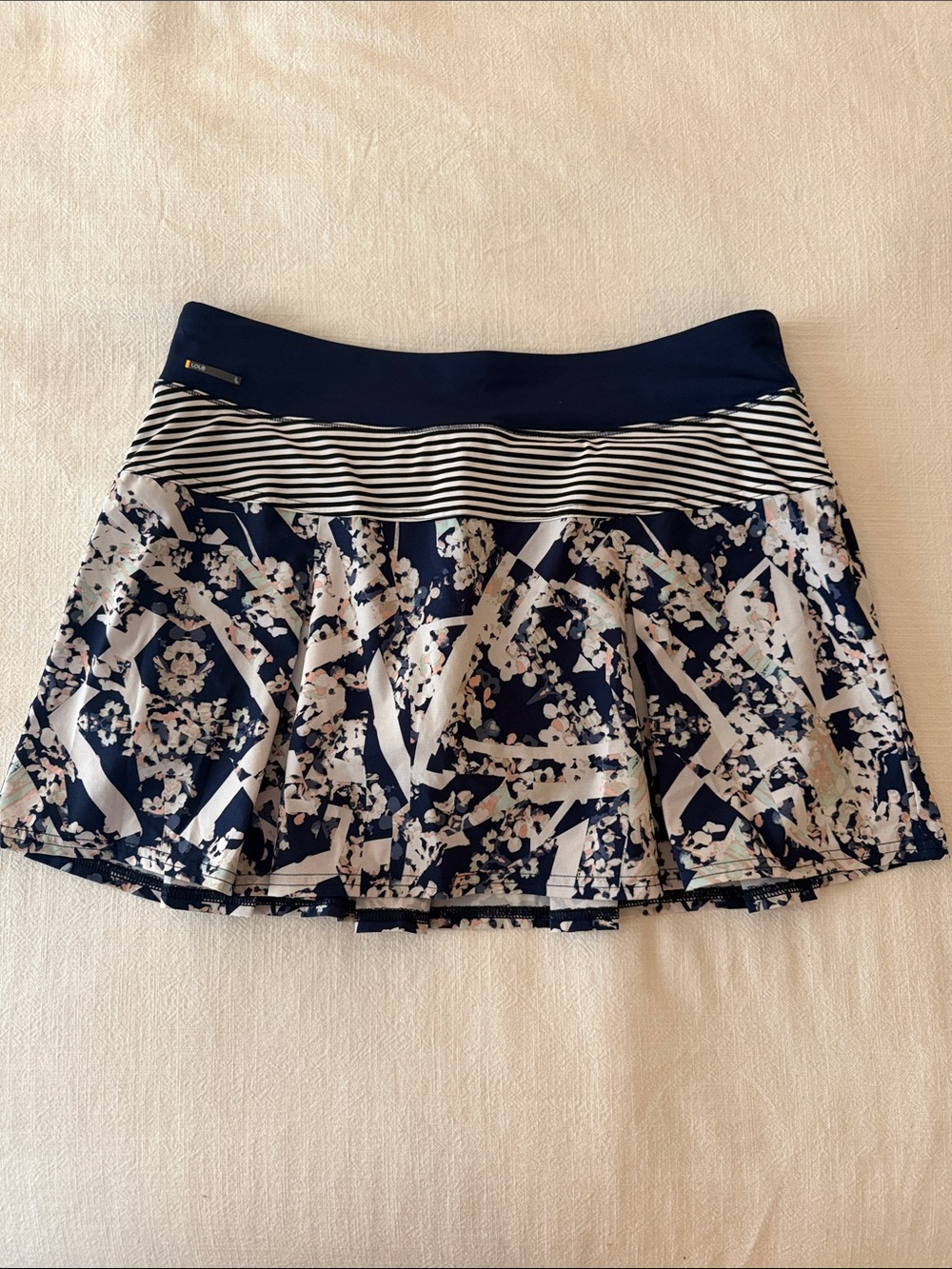 Lole Navy and White Floral-Striped Skater Skirt